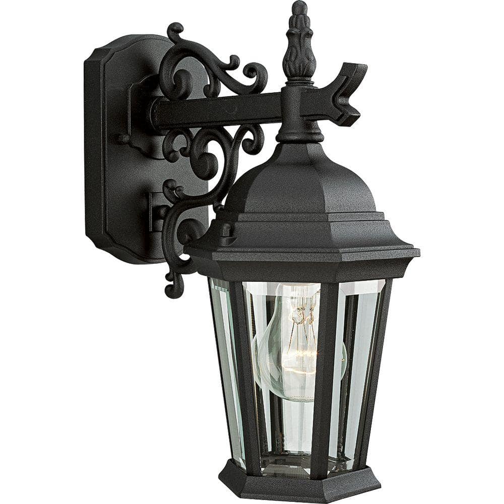 Elegant Black Ceramic Outdoor Lantern Sconce with Clear Beveled Glass