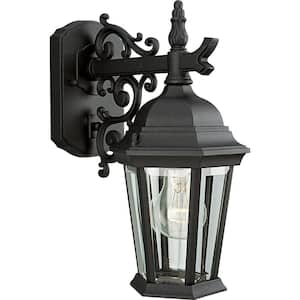 Welbourne Collection 1-Light Textured Black Hardwired Outdoor Wall Lantern Sconce with Clear Beveled Glass 1-Pack