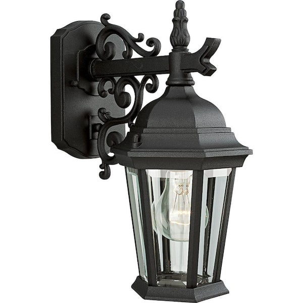 Progress Lighting Welbourne Collection 1-Light Textured Black Hardwired Outdoor Wall Lantern Sconce with Clear Beveled Glass 1-Pack