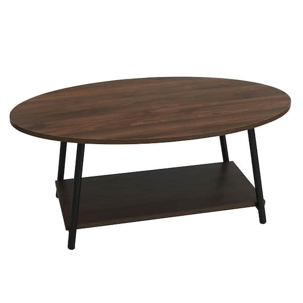 HOUSEHOLD ESSENTIALS 39 .4 in. L Brown 16.3 in. H Round Wood Top Coffee Table with 2 tiers