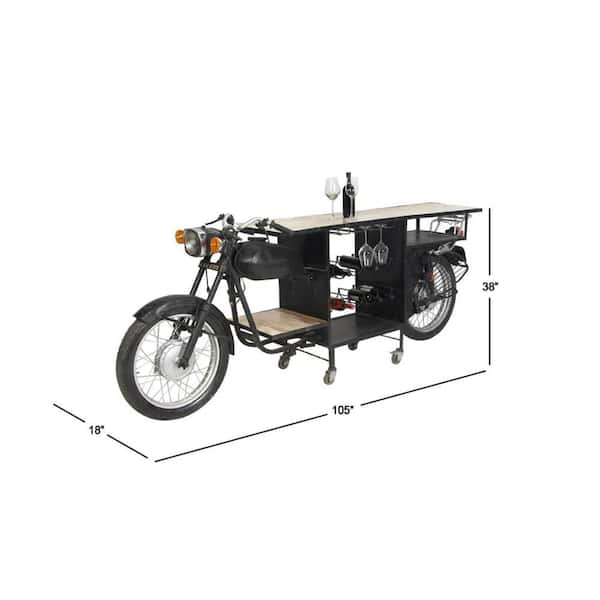 Jones 38 in. Black Handmade One-of-a-Kind Metal Reclaimed Motorcycle Bar with Light Up Headlights
