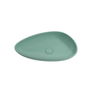 Etna 23.25 in. Matte Mint Green Fireclay Oval Vessel Sink with Matching Drain Cover