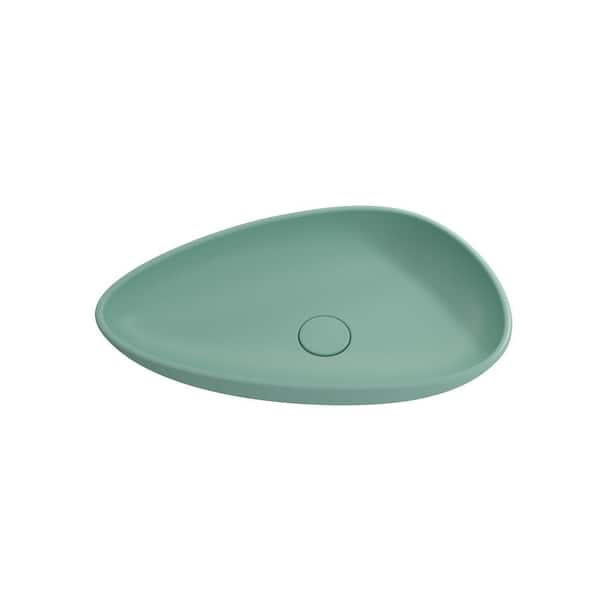 BOCCHI Etna 23.25 in. Matte Mint Green Fireclay Oval Vessel Sink with Matching Drain Cover