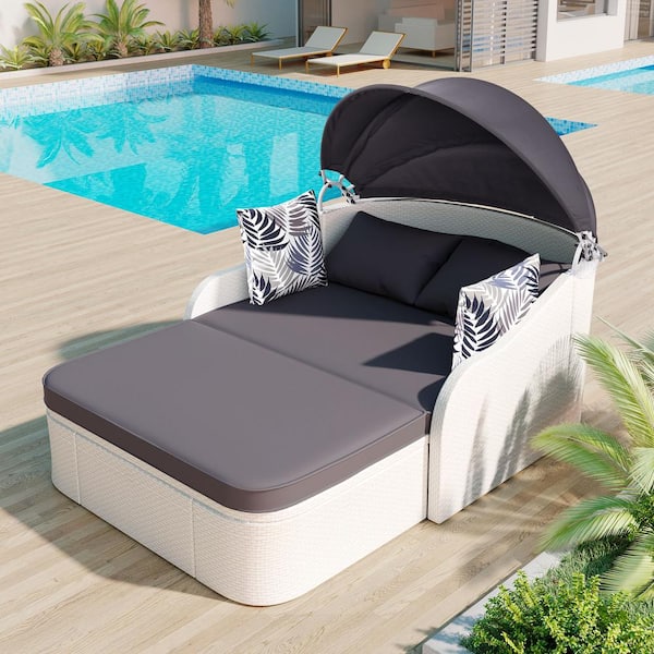 Anvil White Wicker Outdoor Day Bed Patio Sunbed and Adjustable