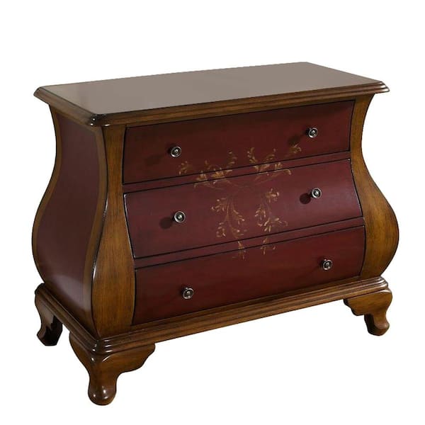 Pulaski Furniture Floral 3-Drawer Bombe Chest in Red-Brown