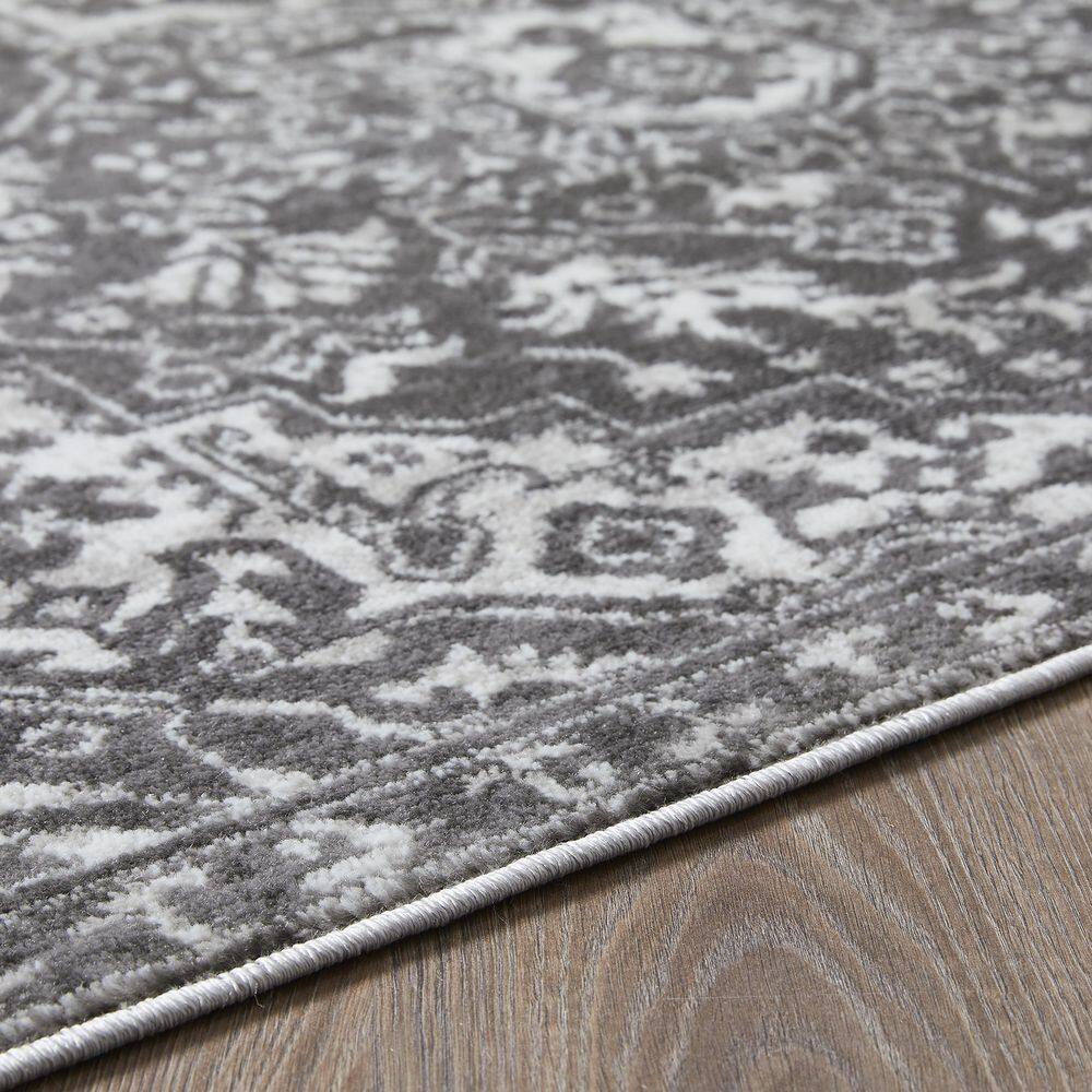 Gray 9' x 12' Synthetic Stain-Resistant Rectangular Area Rug