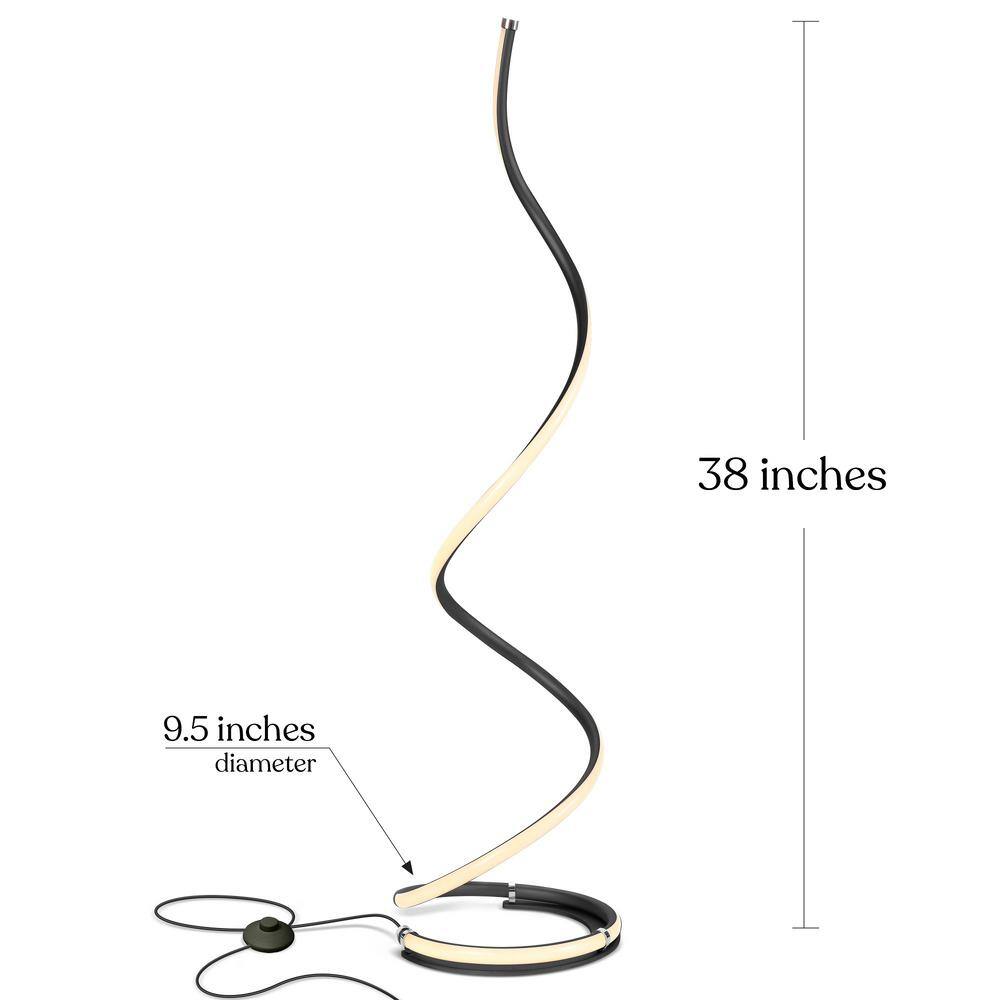 Sleek Allure 38" Jet Black LED Spiral Floor Lamp with Dimmer