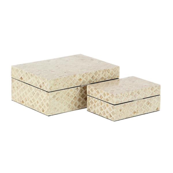 Litton Lane Rectangle Mother of Pearl Handmade Box with Hinged Lid (Set of 2)