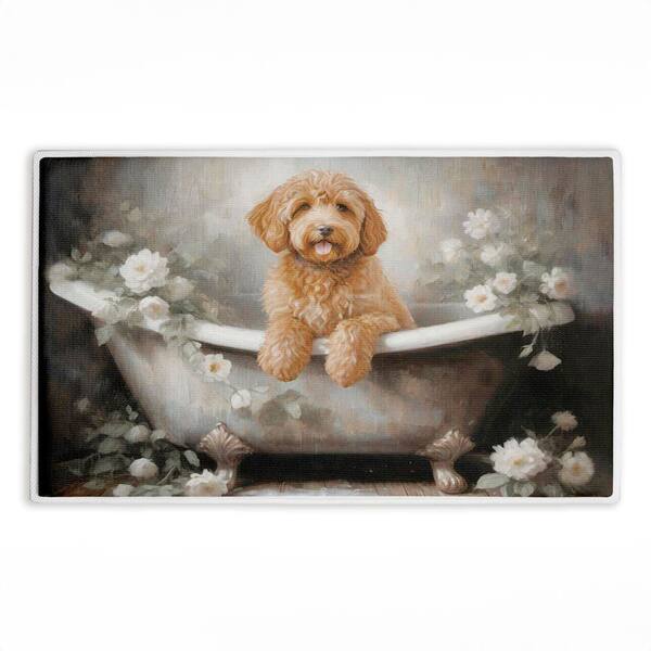 Fluffy Puppy Floral Bathtub 18 in. x 30 in. Brown Floral Polyester Blend Rectangle Bath Mat