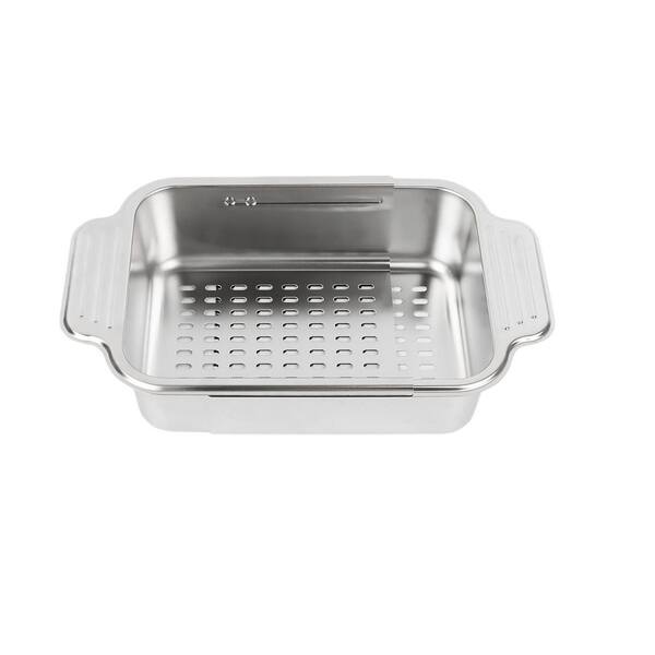 Stainless Steel Over Sink Colander Strainer Basket (Set of 1), Collapsible Drain Basket for Washing Fruits Vegetables