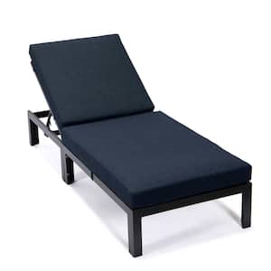 Chelsea Modern Aluminum Outdoor Chaise Lounge Chair with Black Cushions