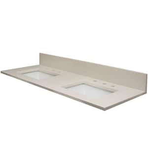 Vista 61 in. W x 22 in. D Quartz Double Rectangle Basin Vanity Top in Ivory Sparkle with White Basin