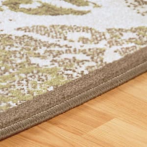 8 ft. x 10 ft. Brown Damask Power Loom Distressed Stain Resistant Area Rug