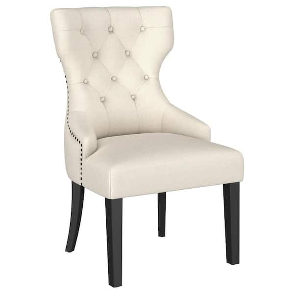 Aney Beige and Black Fabric Wing Back Dining Side Chair