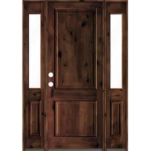 70 in. x 96 in. Rustic Knotty Alder Square Top Red Mahogany Stained Wood Right Hand Single Prehung Front Door