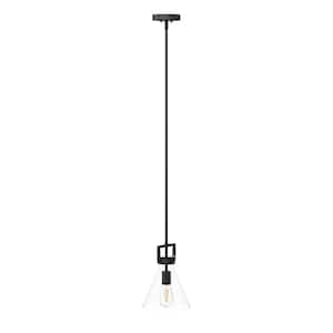 Vincent 49 in. Black Glass Pendant Lighting, Hanging Light Fixture with Adjustable Stem and Clear Shade, Set of 2