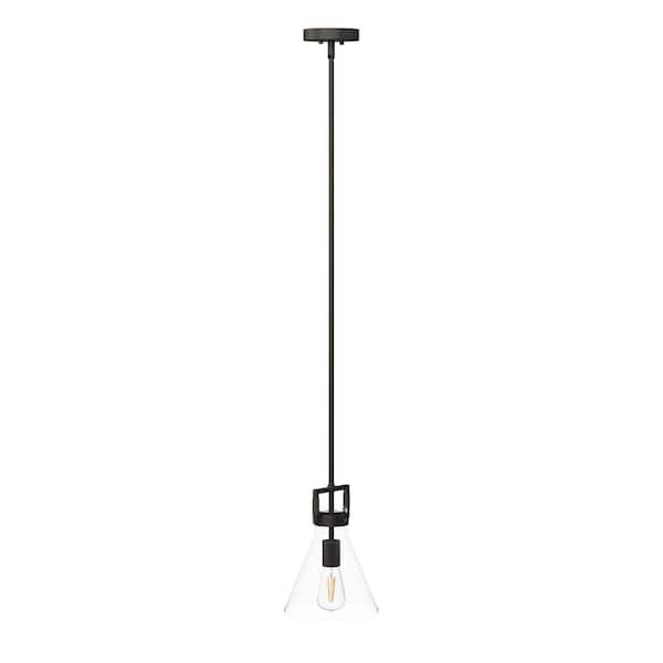 Nathan James Vincent 49 in. Black Glass Pendant Lighting, Hanging Light Fixture with Adjustable Stem and Clear Shade, Set of 2