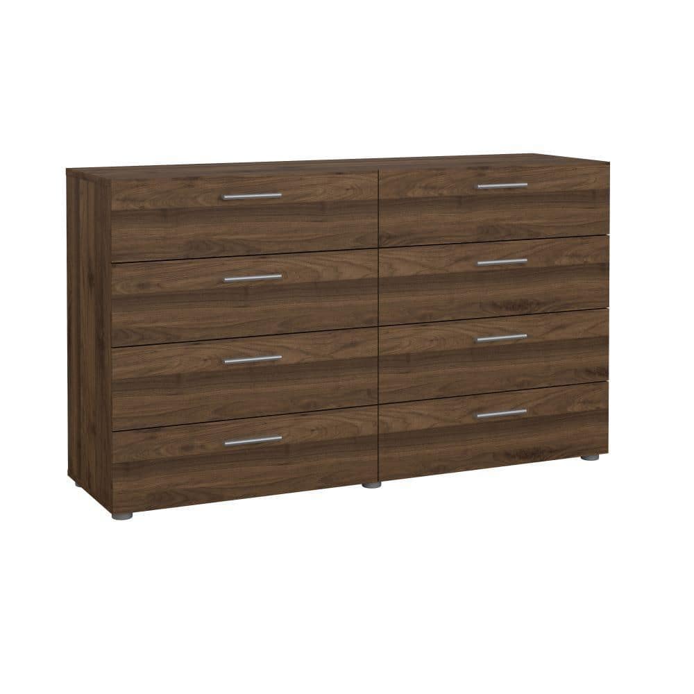 Walnut 8 Drawer Double Dresser with Metal Handles