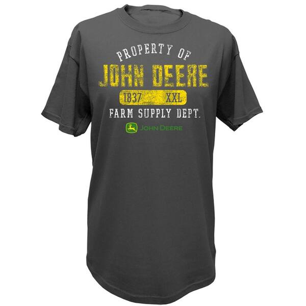 John Deere XXL Property of Adult Men's Crew Neck Tee Shirt in Charcoal Grey