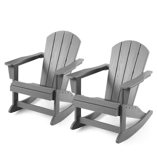 Gray Rocking Chair HDPE Plastic Outdoor Adirondack Chair (2-Pack)