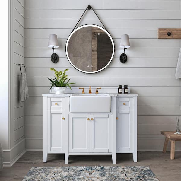 Ancerre Designs Adeline 48 in. W x 20.1 in. D Bath Vanity in White with Marble Vanity Top in Carrara White with White Basin