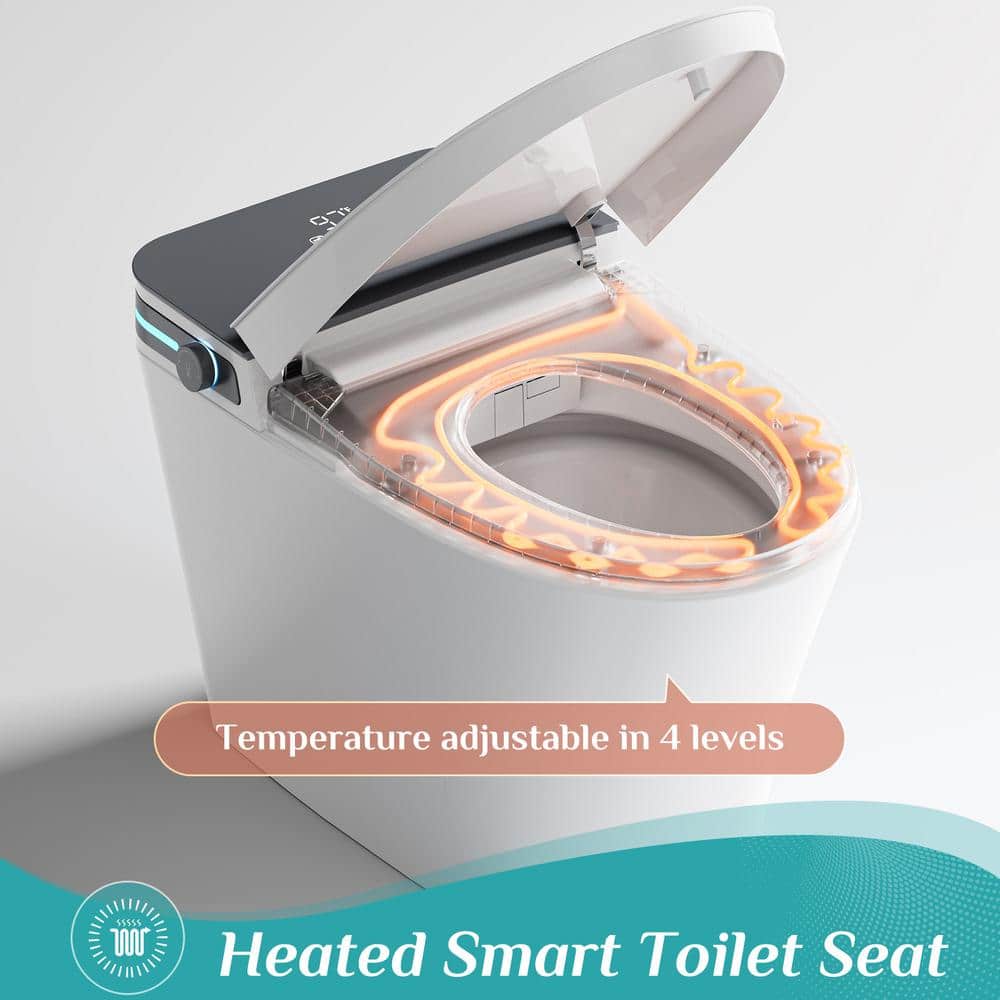 White Vitreous China Elongated Smart Bidet Toilet with Heated Seat