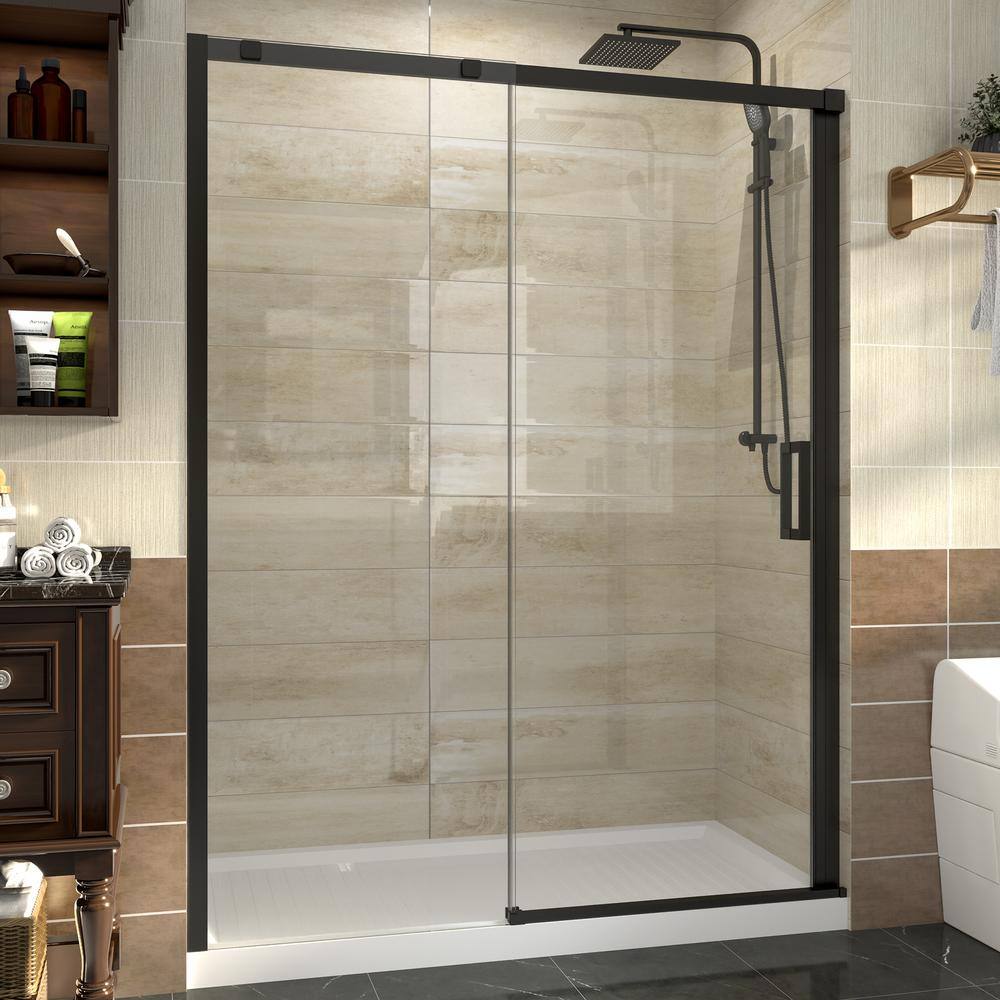 60 in. Matte Black Frameless Sliding Glass Shower Door