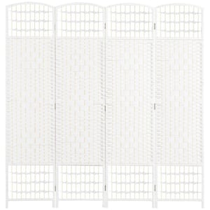4-Panel Room Divider, Folding Privacy Screen, Room Separator, Wave Fiber Freestanding Partition Wall Divider in White
