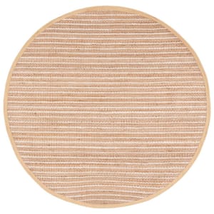 Natural Fiber Beige/Ivory 7 ft. x 7 ft. Woven Striped Round Area Rug