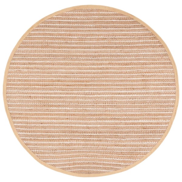 SAFAVIEH Natural Fiber Beige/Ivory 7 ft. x 7 ft. Woven Striped Round Area Rug