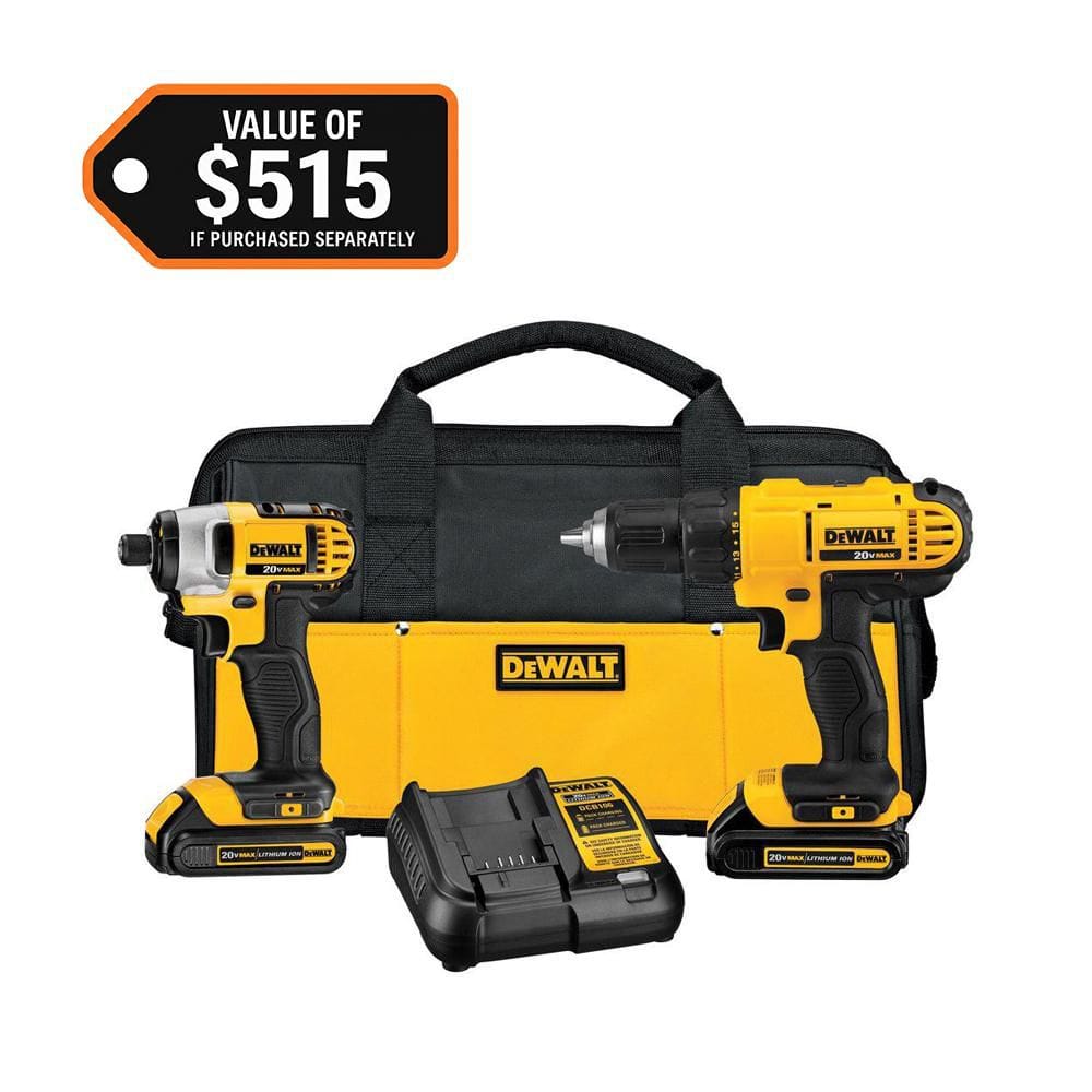 DEWALT 20V MAX Cordless Drill/Impact 2 Tool Combo Kit with (2) 20V 1.3Ah Batteries, Charger, and Bag (DCK240C2)