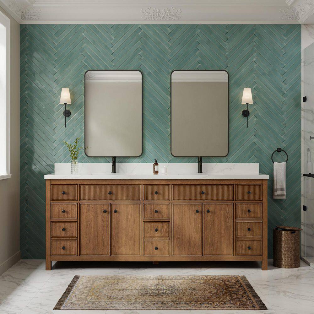 Rian 84 in. Double Freestanding Toasted Walnut with Matte Black Trim Bath Vanity with Giotto Quartz Top price history on PriceWatchPro