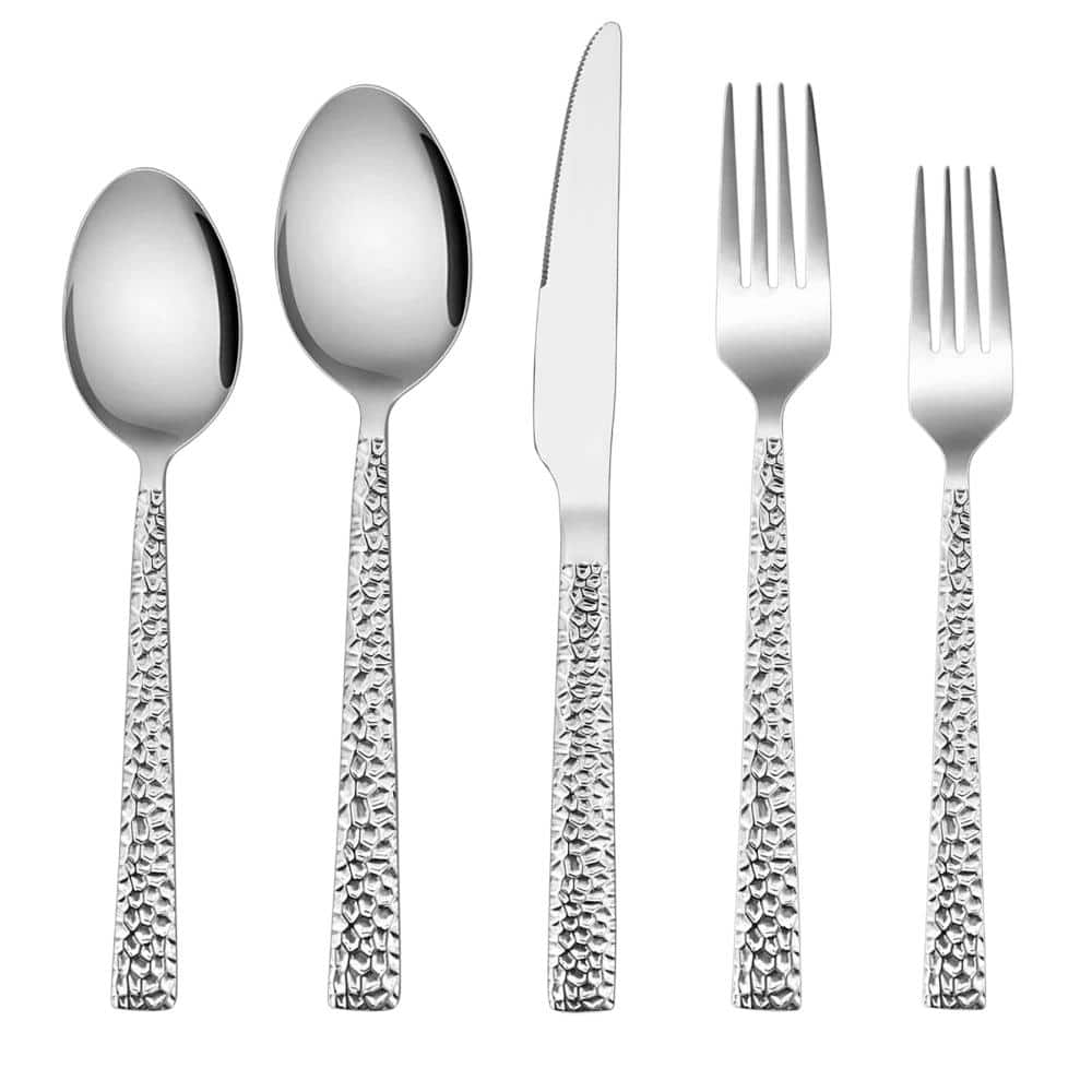 20-Piece  Hammered Silverware Set Silver Stainless Steel Flatware Set (Service for 4) price history on PriceWatchPro