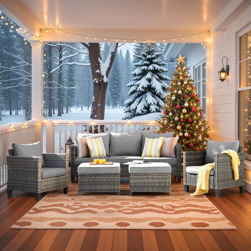 Positano Gray 5-Piece Wicker Outdoor Patio Conversation Seating Set with Dark Gray Cushions price history on PriceWatchPro