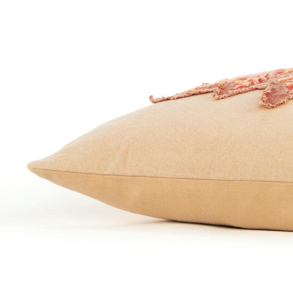 Rust Embroidered Oak Leaves Lumbar Throw Pillow