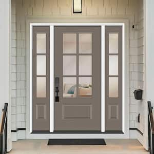 Legacy 60 in. x 80 in. 3/4-6Lite RHIS Clear Glass Primed Kindling Finish Fiberglass Prehung Front Door w/Dbl 10 in. SL