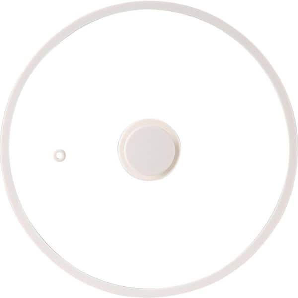 10 in. White Tempered Glass Pot Lid with Heat Resistant Silicone Rim Steam Vent Spill Prevention for Cookware