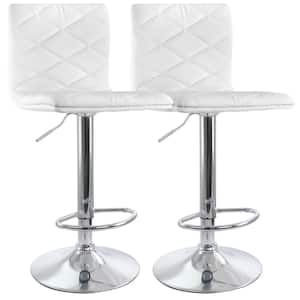 33 in. White High Back Tufted Faux Leather Adjustable Bar Stool with Chrome Base (Set of 2)