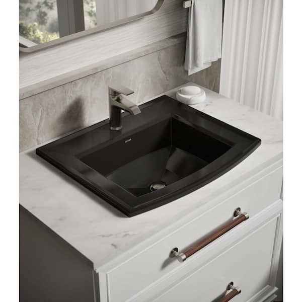 Archer 22.6 in. x 19.44 in. Drop-In Bathroom Sink in Black Black Vitreous China