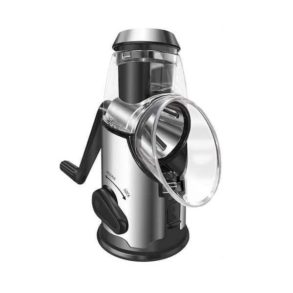 Stainless Steel Rotary Cheese Grater with Handle & 3 Blades for Shredding, Slicing & Grating