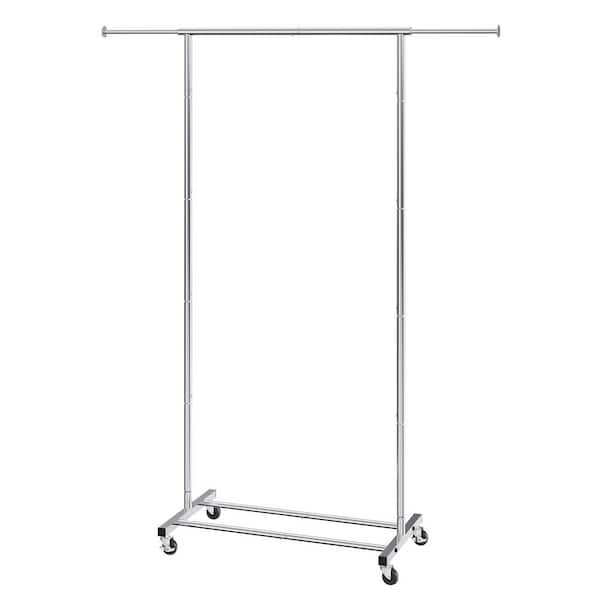 SKYSHALO Clothes Rack with Wheels, Heavy Duty Clothing Garment Rack with Hanging Rod and Bottom Storage Area Silver