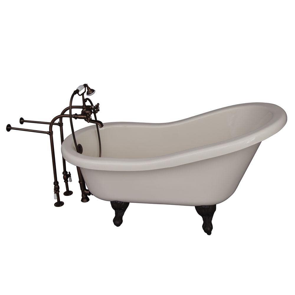 Bisque Acrylic Clawfoot Slipper Tub with Bronze Filler