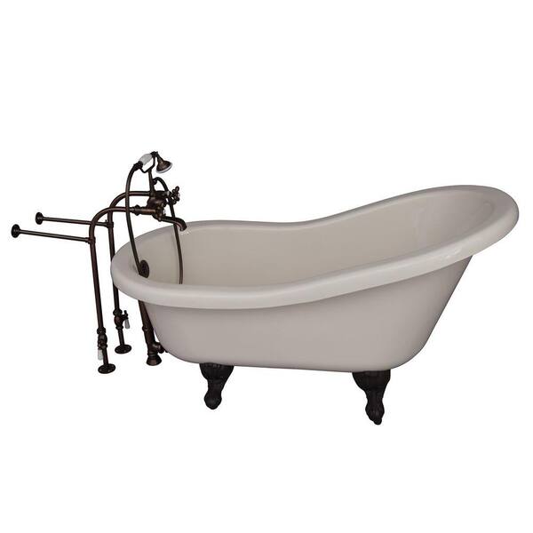 5 ft. Acrylic Ball and Claw Feet Slipper Tub in Bisque with Oil Rubbed Bronze Accessories