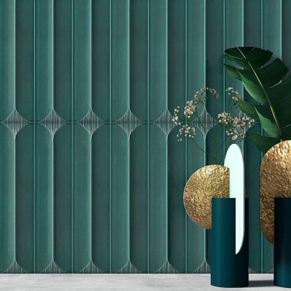 Colorwave Inflex Emerald Green 4.43 in. x 0.34 in. Polished Crackled Ceramic Wall Tile Sample