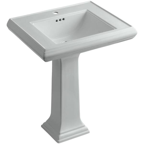 KOHLER Memoirs Ceramic Pedestal Bathroom Sink in Ice Grey with Overflow Drain