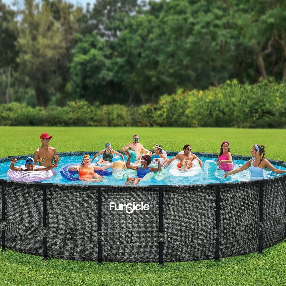 20' Round Gray Metal Frame Above Ground Pool with Filter Pump