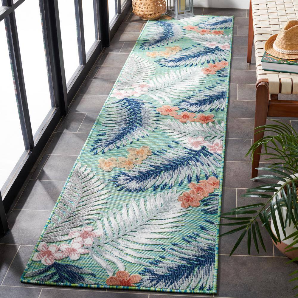 Coastal Breeze Gray Floral 27" Washable Synthetic Runner Rug