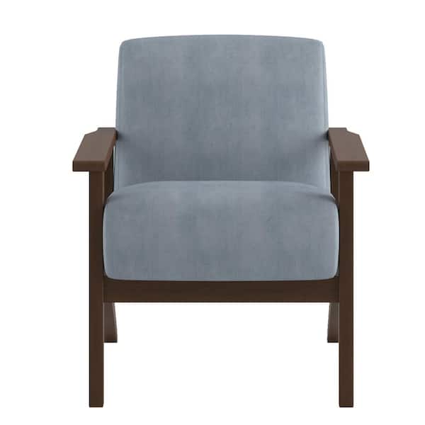 EVERGLADE HOME Malibu Blue Gray Velvet Upholstered Solid Wood Walnut Finish Accent Chair