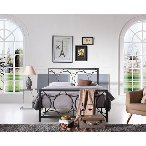HODEDAH Black and Silver Twin Bed Frame