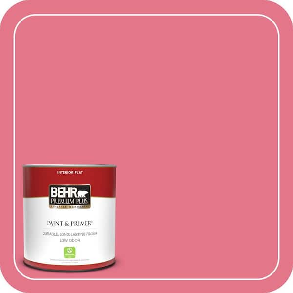 BEHR PREMIUM PLUS 1 qt. #120B-6 Watermelon Pink Flat Low Odor Interior Paint & Primer